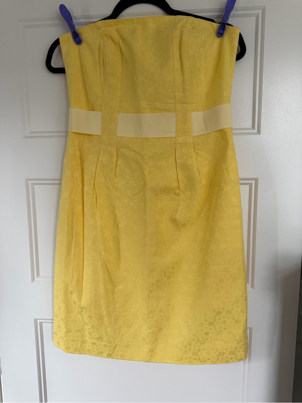 Lilly Pulitzer Strapless Yellow Sheath Dress with Cream Waist Band